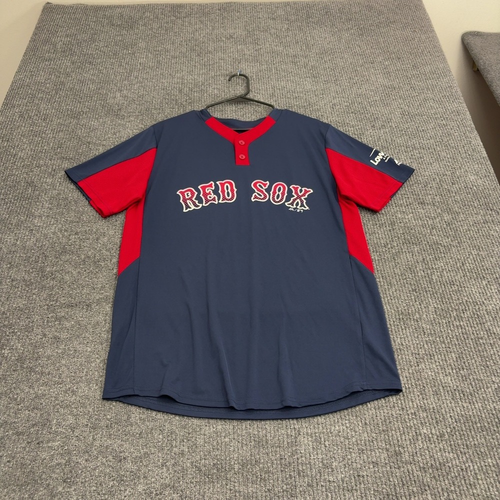 Boston Red Sox Majestic Jersey Mens M Blue Polyester Cool Base Henley Gorpcore